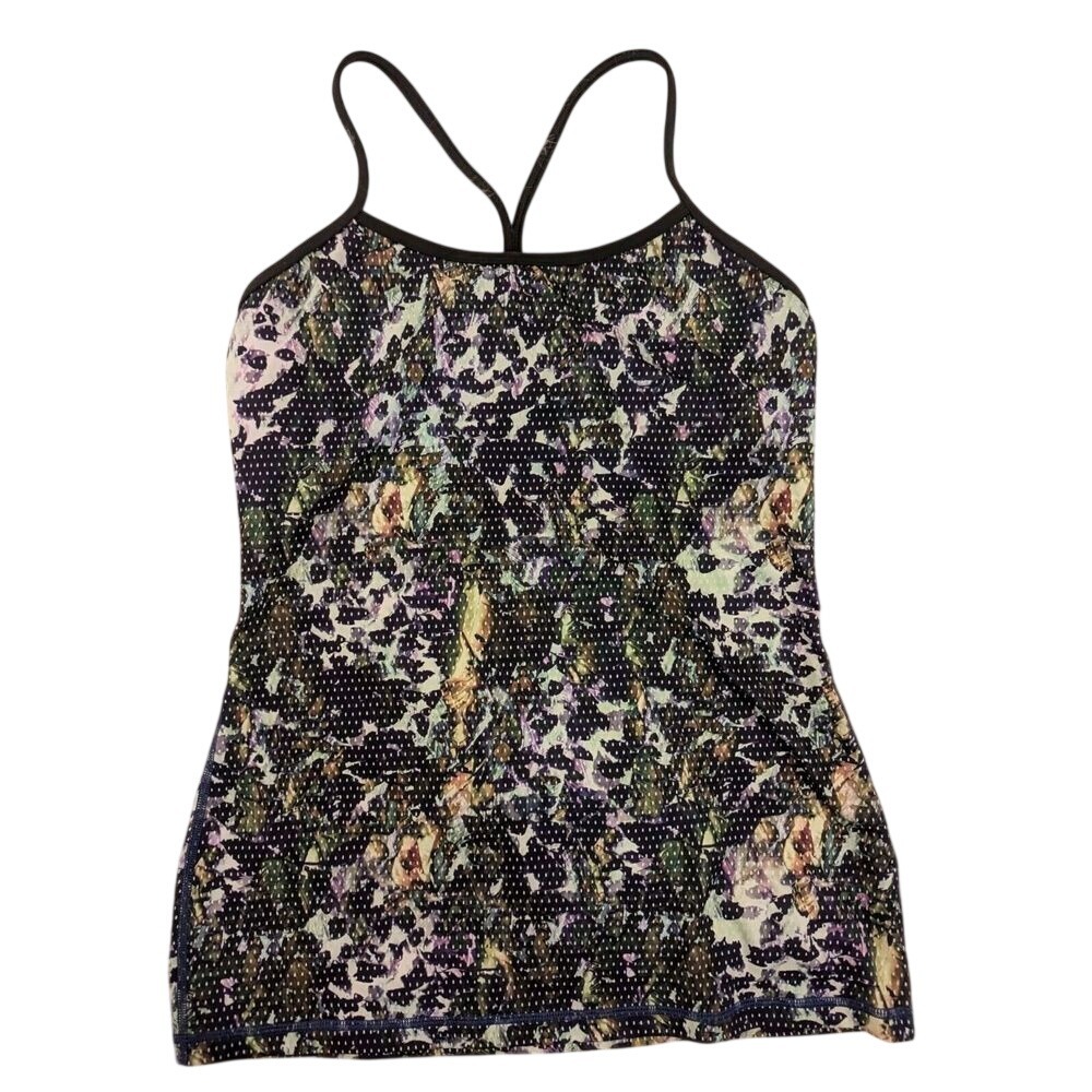 Lululemon Power Y Tank‎ Floral Sport White Multi / Gator Green Top Size 8 Y2K